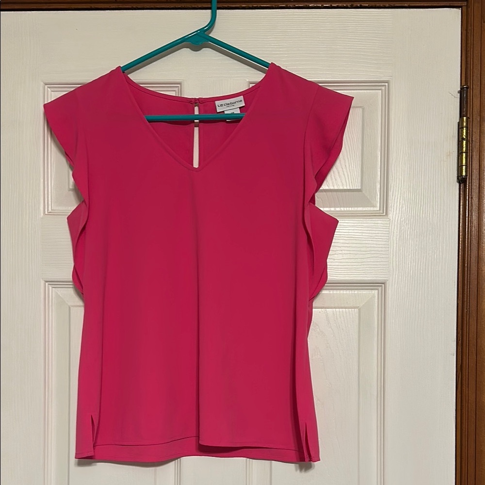 Liz Claiborne size PM Pink Fitted Ruffled Cap Sleeve Blouse